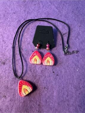 Strawberry slice Necklace & Earring Set